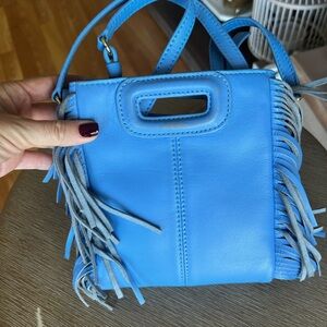 Maje Blue and Gray Mini Fringe Bag